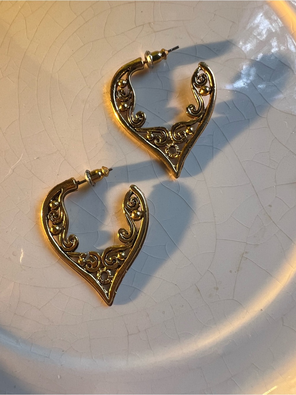 Romantic Gold Filigree Heart-Shaped Hoop Earrings